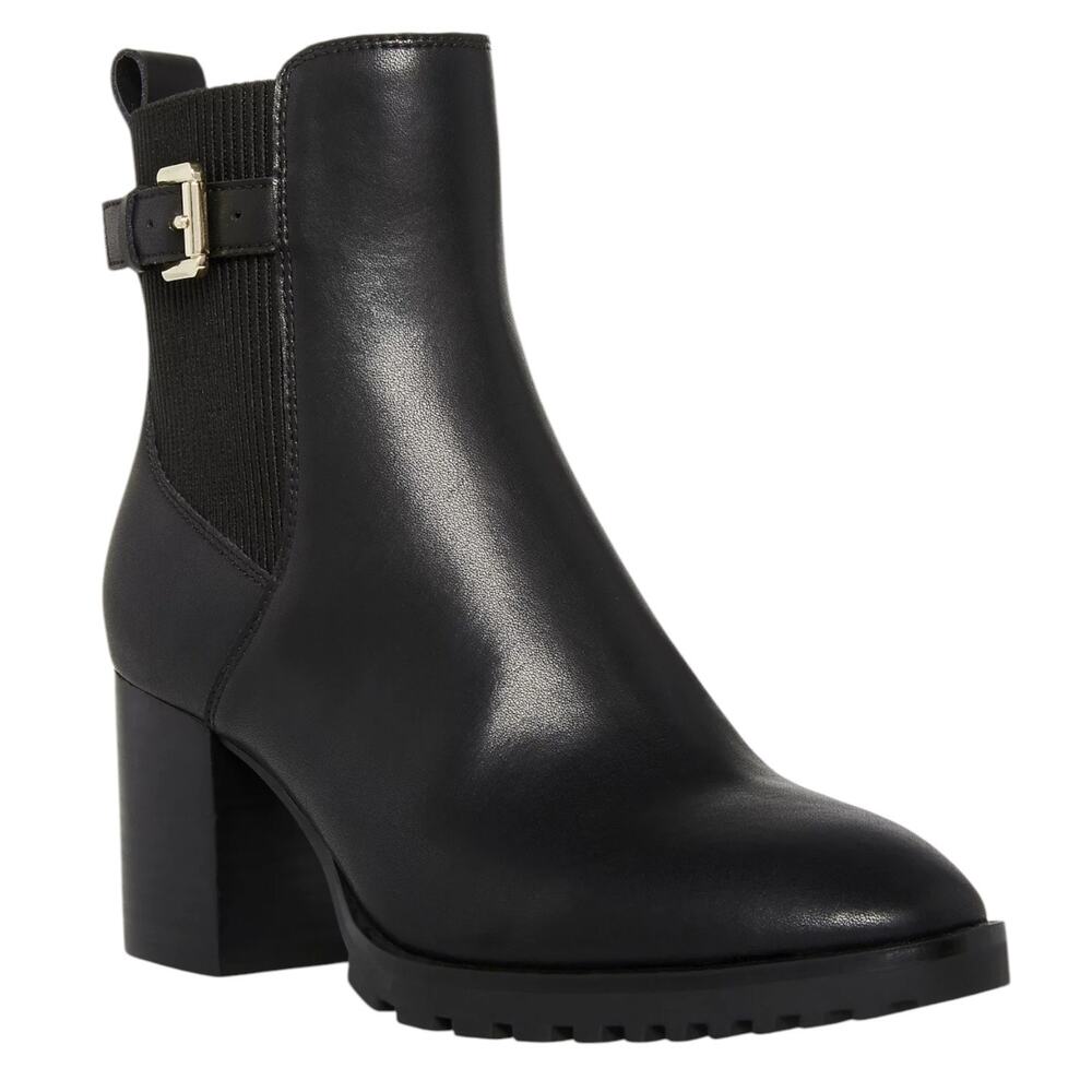 Aqua College Women's Leather Waterproof Triston Buckled Booties Black Size 8